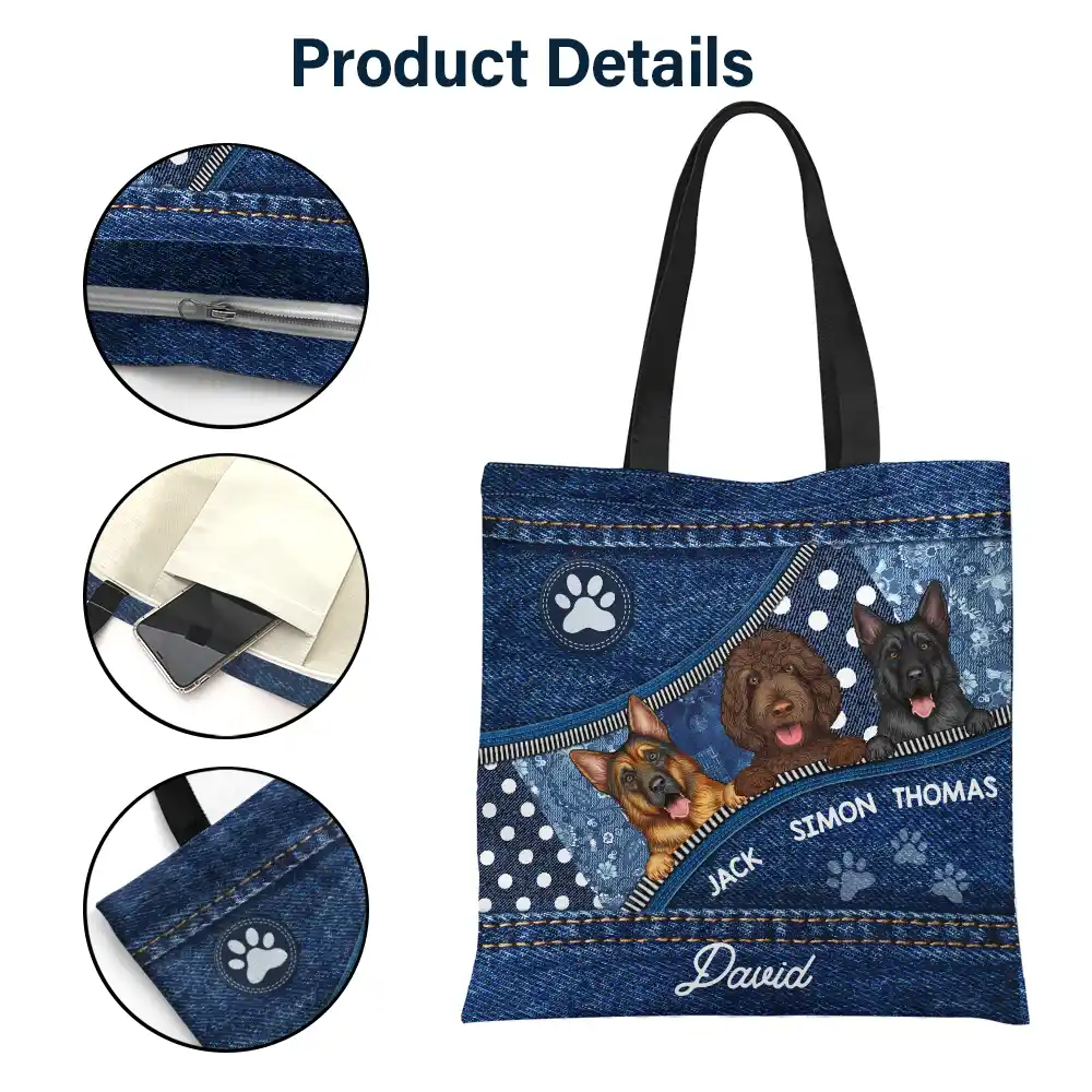 Cute Dogs Denim Pattern - Personalized Zippered Canvas Bag - Image 4