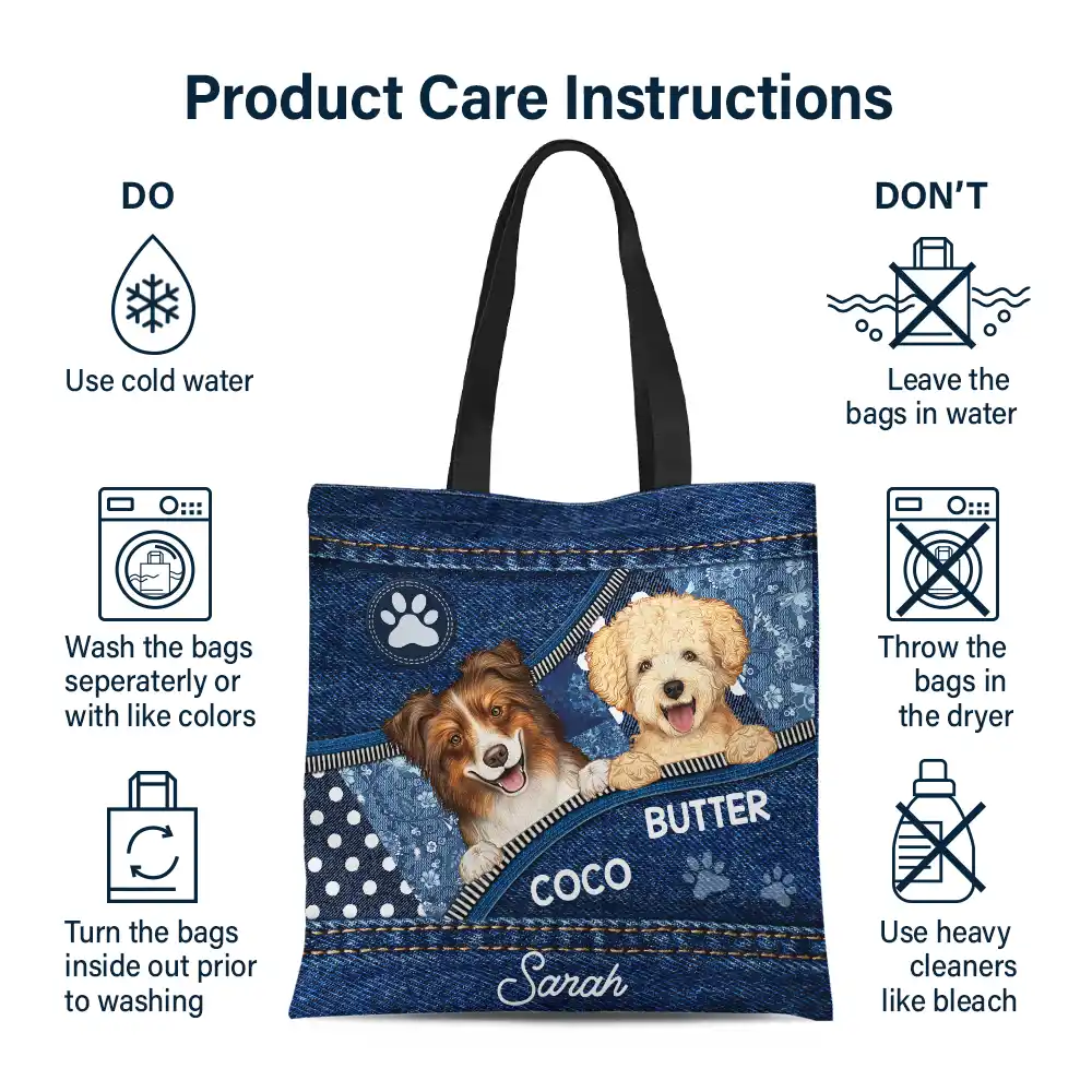 Cute Dogs Denim Pattern - Personalized Zippered Canvas Bag - Image 6