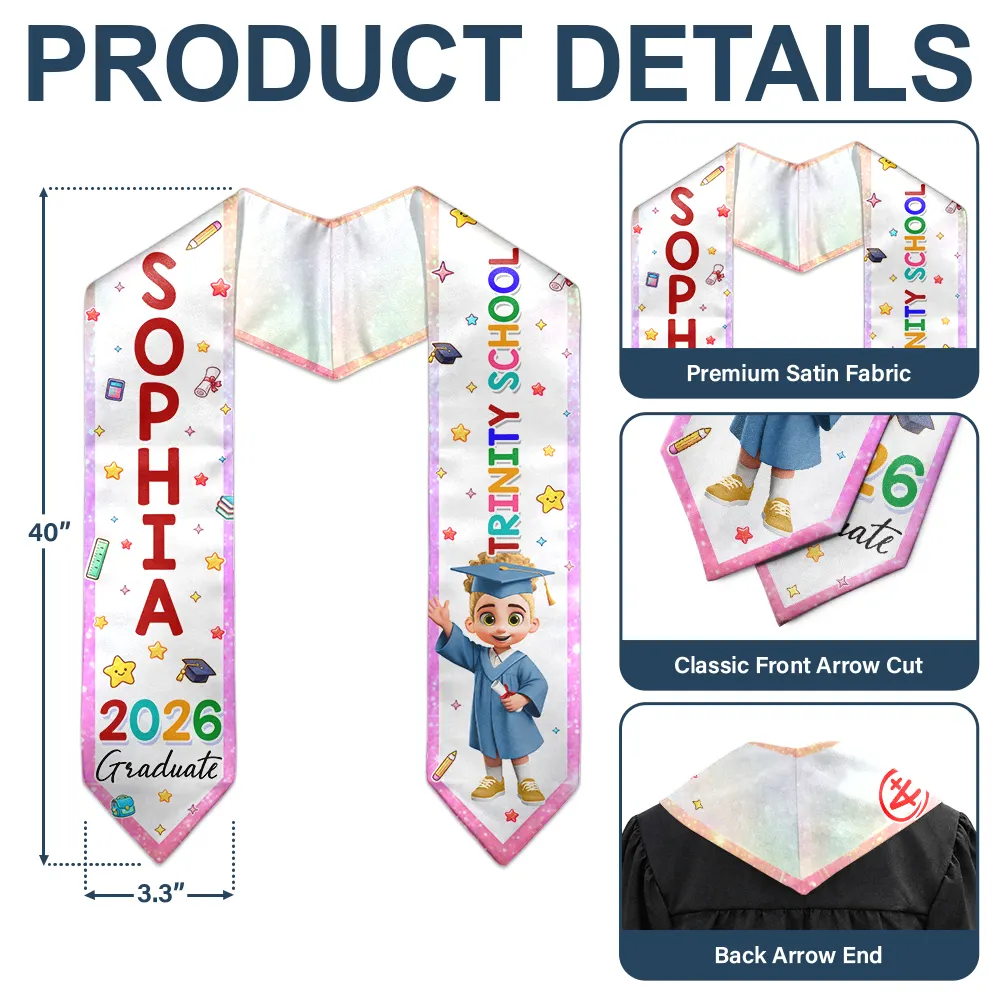 Cute Graduation Kid Kindergarten Preschool - Personalized Kid Graduation Stole - Image 5