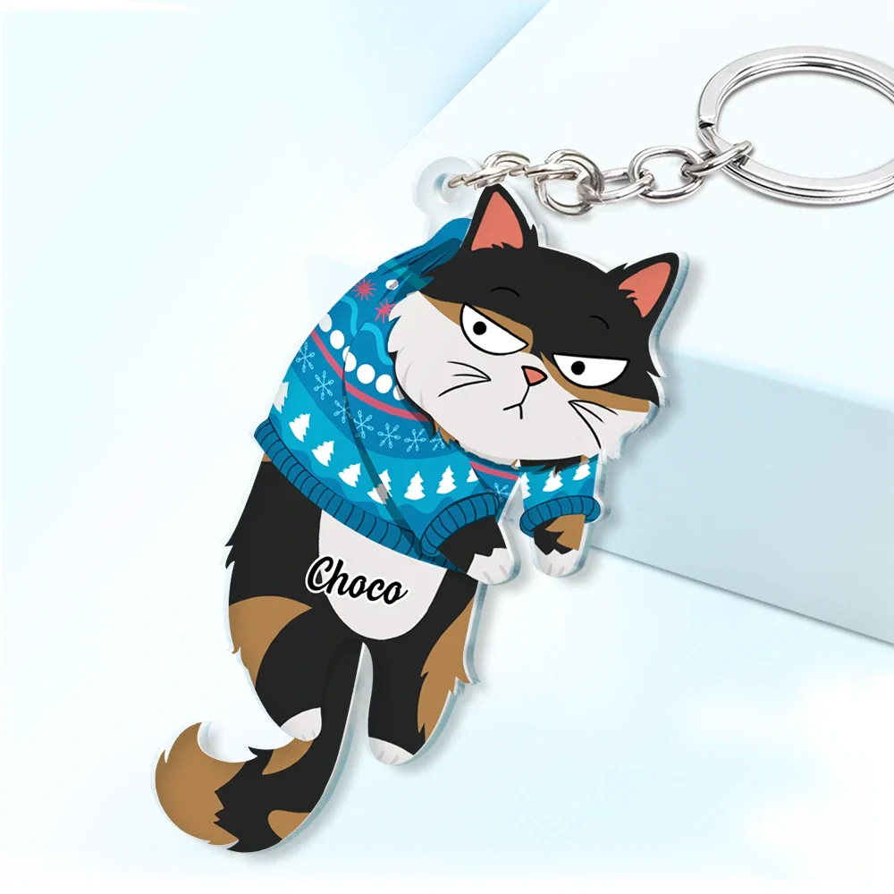 Cute Hanging Cats - Personalized Cutout Acrylic Keychain - Image 2