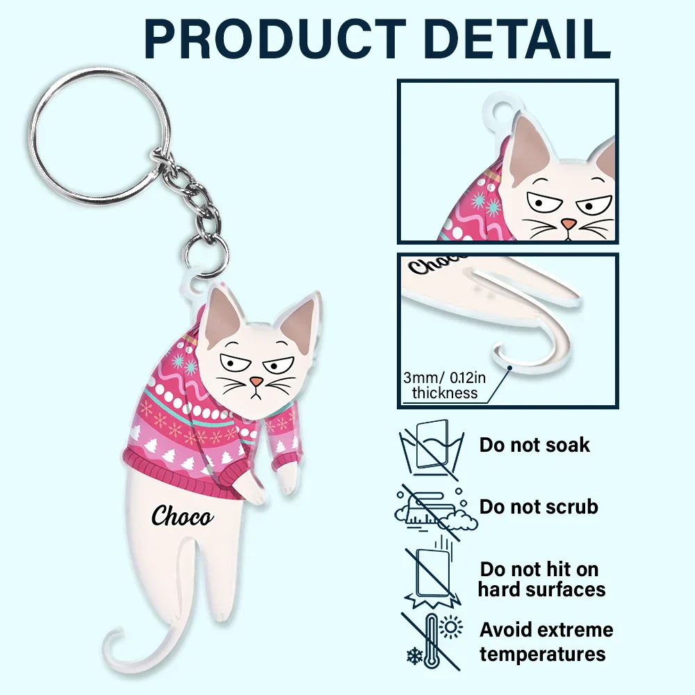 Cute Hanging Cats - Personalized Cutout Acrylic Keychain - Image 5