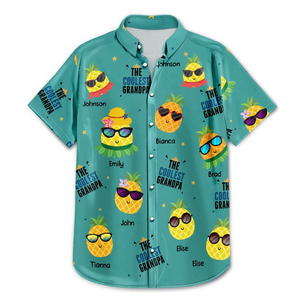Cute Pineapples In Sunglasses The Coolest Dad - Personalized Hawaiian Shirt - Image 3