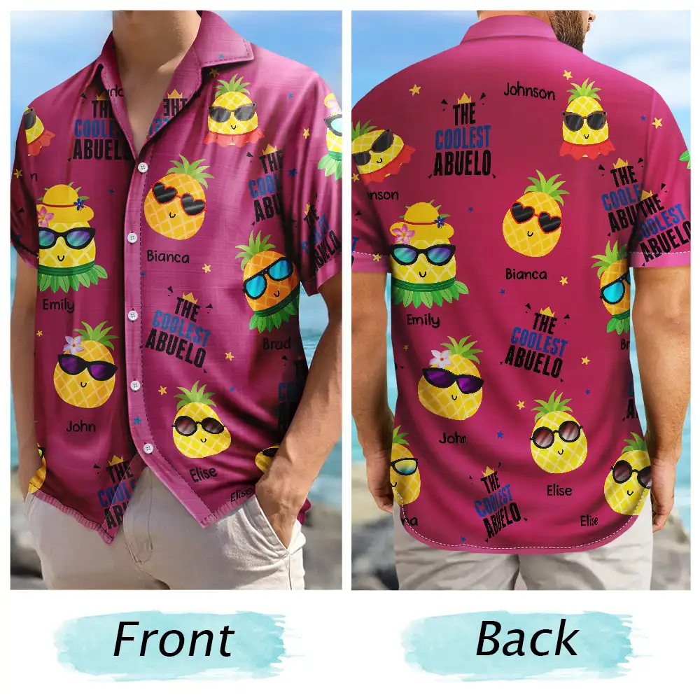Cute Pineapples In Sunglasses The Coolest Dad - Personalized Hawaiian Shirt - Image 5