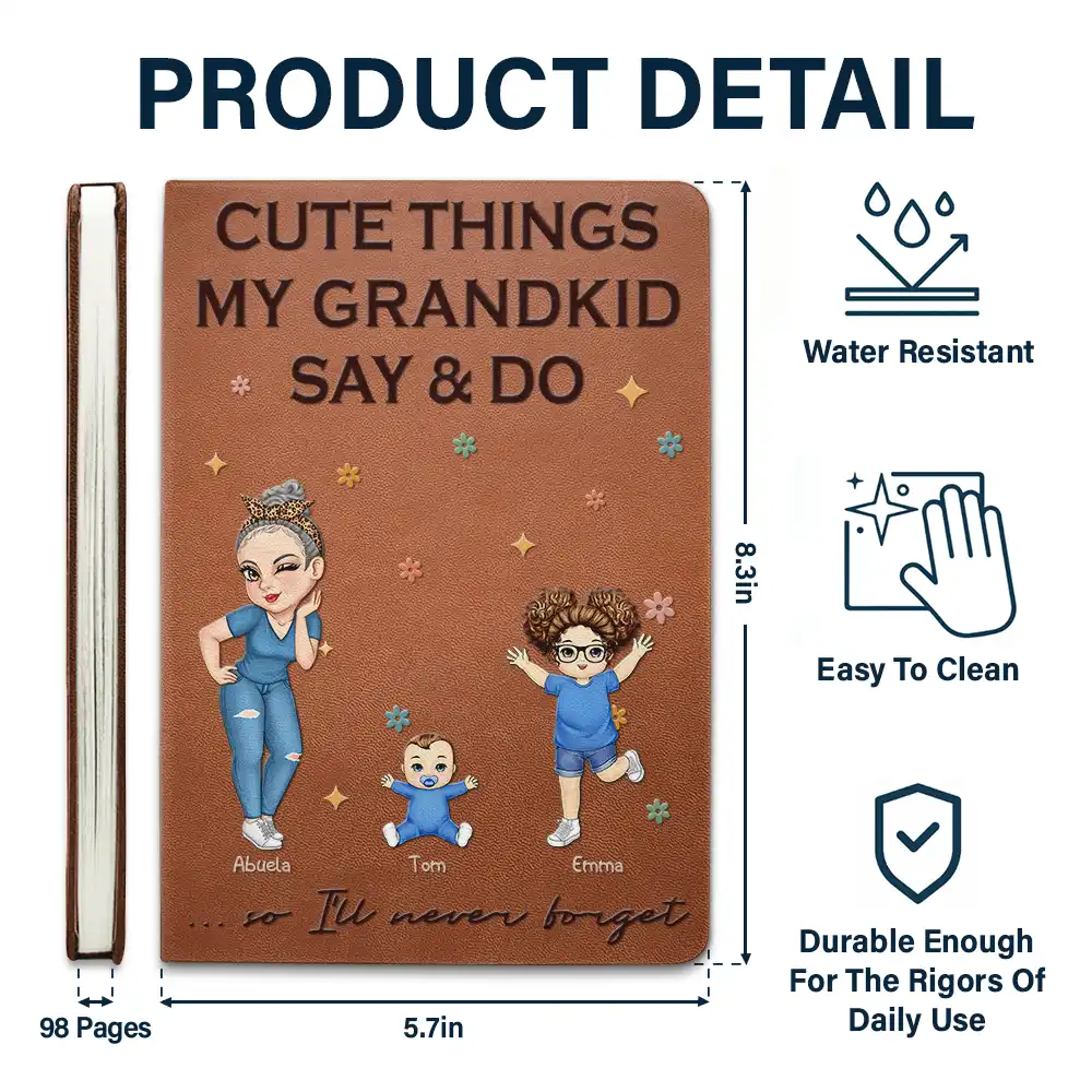 Cute Things My Grandkids Say And Do Grandma - Personalized Leather Journal - Image 5