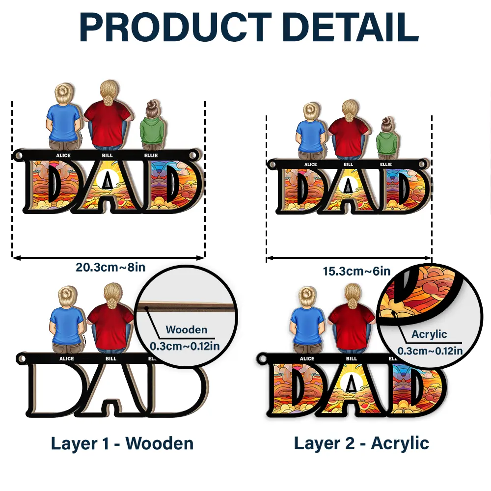 Dad And His Children - Personalized Window Hanging Suncatcher Ornament - Image 5