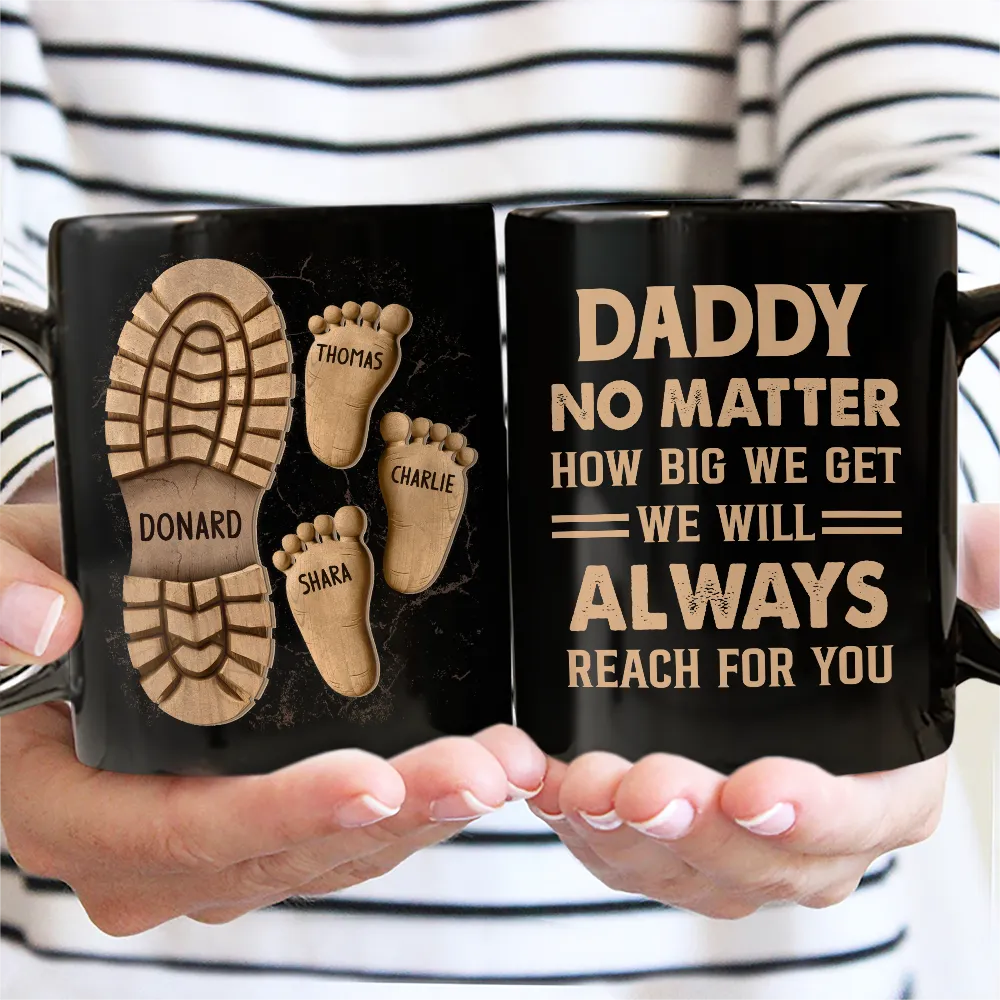 Dad And Kids Footsteps No Matter How Big We Get - Personalized Black Mug - Image 2