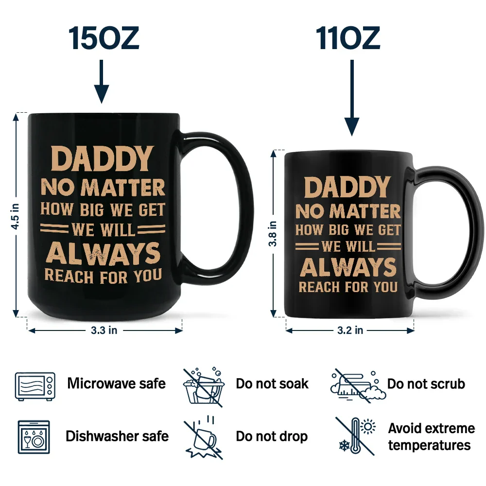 Dad And Kids Footsteps No Matter How Big We Get - Personalized Black Mug - Image 4