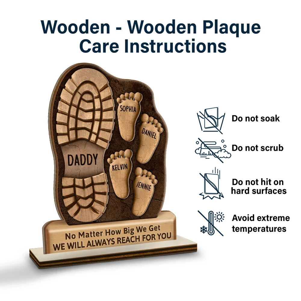 Dad And Kids Footsteps No Matter How Big We Get - Personalized Custom Shaped 2-Layered Wooden Plaque - Image 5