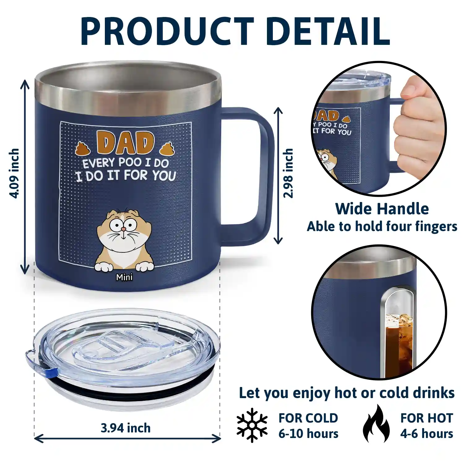 Dad Every Poo I Do - Personalized 14oz Stainless Steel Tumbler With Handle - Image 4