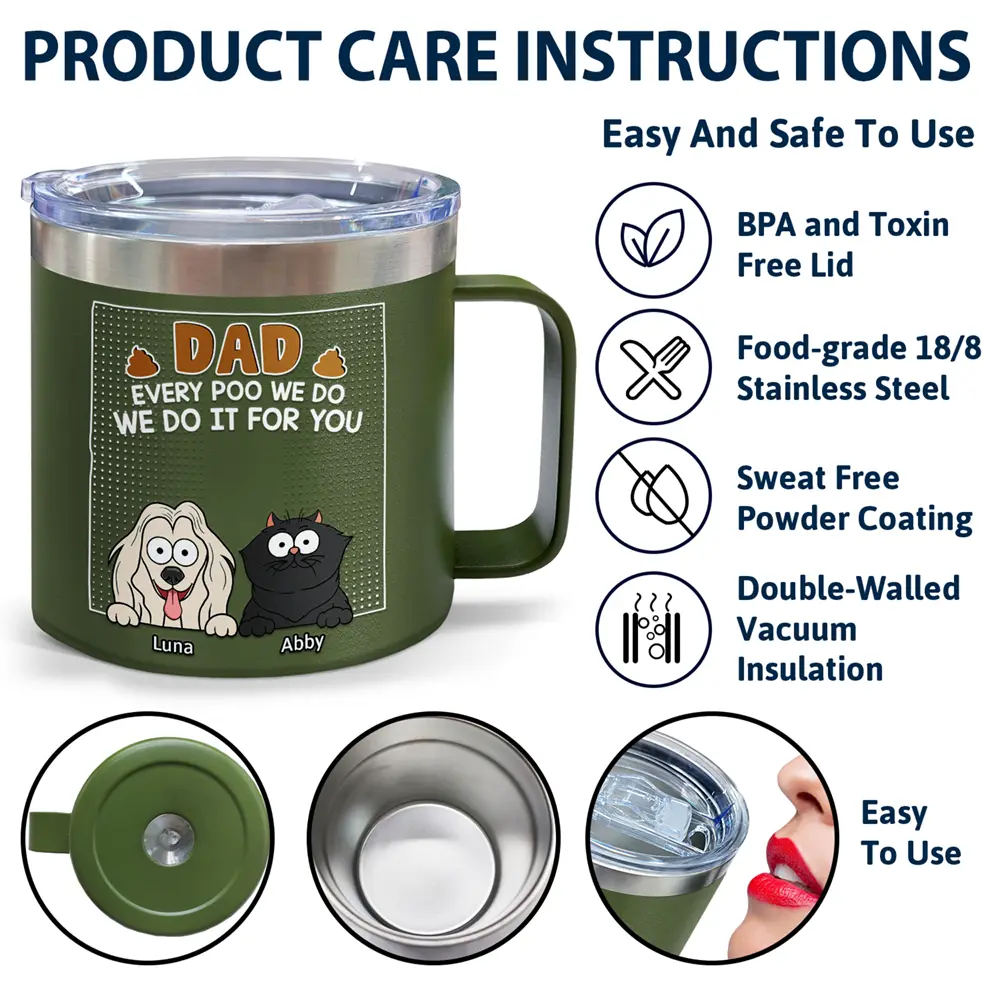 Dad Every Poo I Do - Personalized 14oz Stainless Steel Tumbler With Handle - Image 6