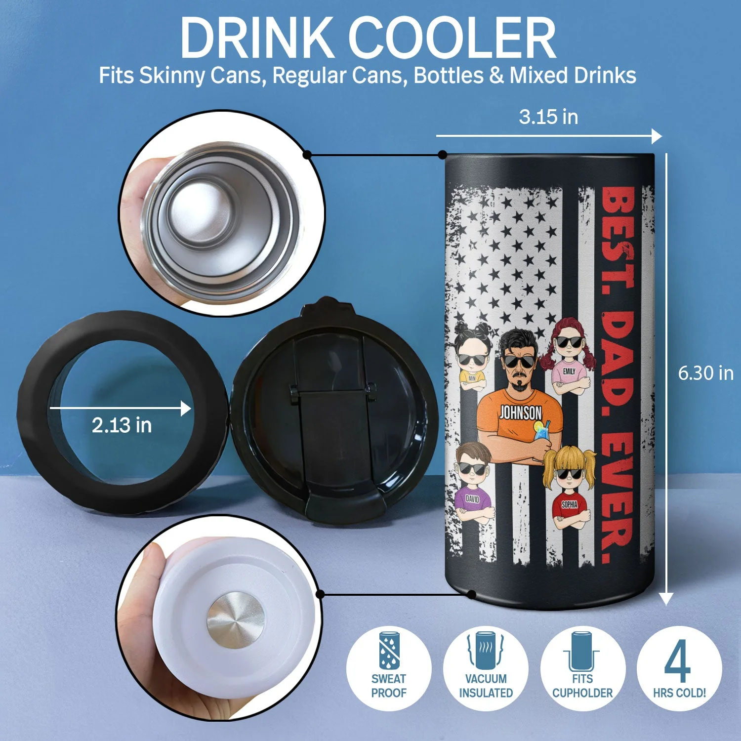 Dad Fuel - Birthday, Cool Gift For Daddy, Father, Grandpa, Grandfather, Husband, Men - Personalized Custom 4 In 1 Can Cooler Tumbler - Image 4