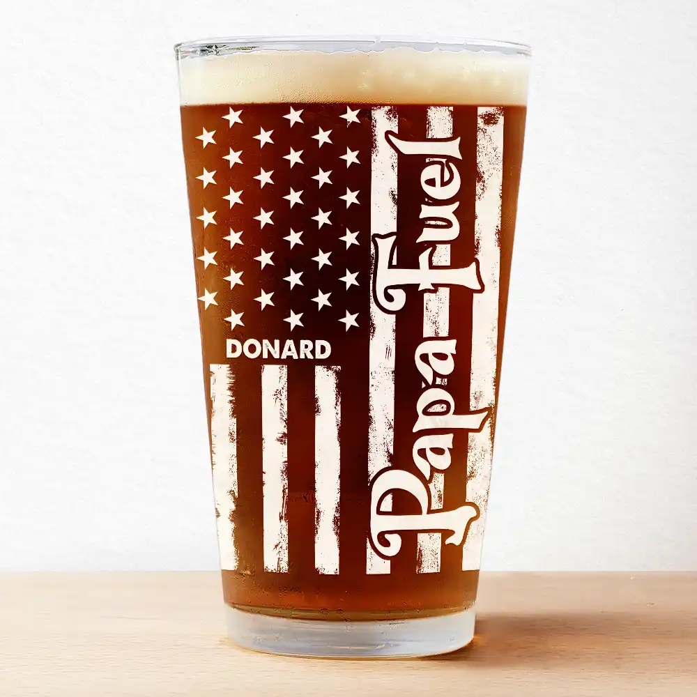 Dad Fuel Stars And Stripes Funny Daddy - Personalized Beer Glass - Image 2