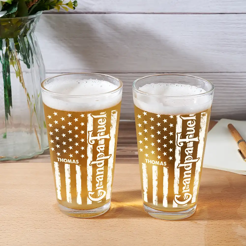 Dad Fuel Stars And Stripes Funny Daddy - Personalized Beer Glass - Image 3
