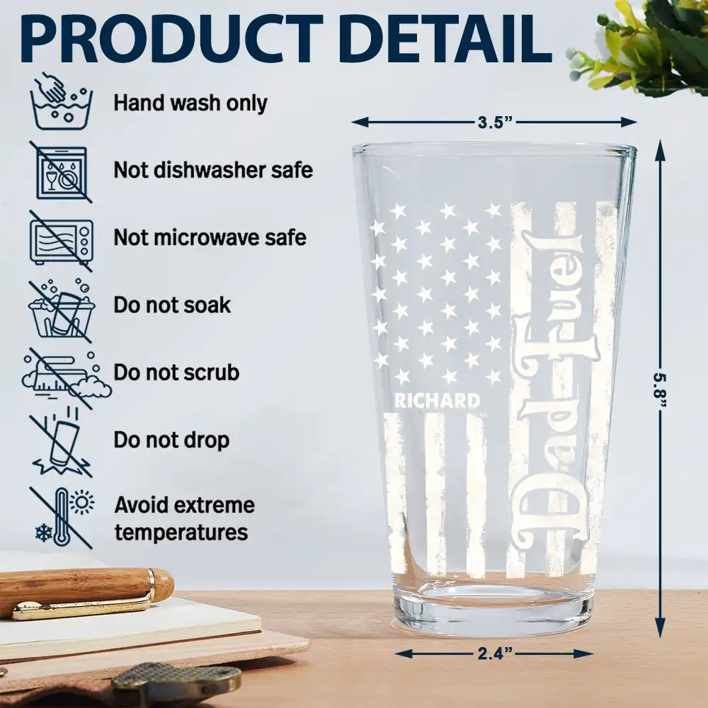 Dad Fuel Stars And Stripes Funny Daddy - Personalized Beer Glass - Image 6