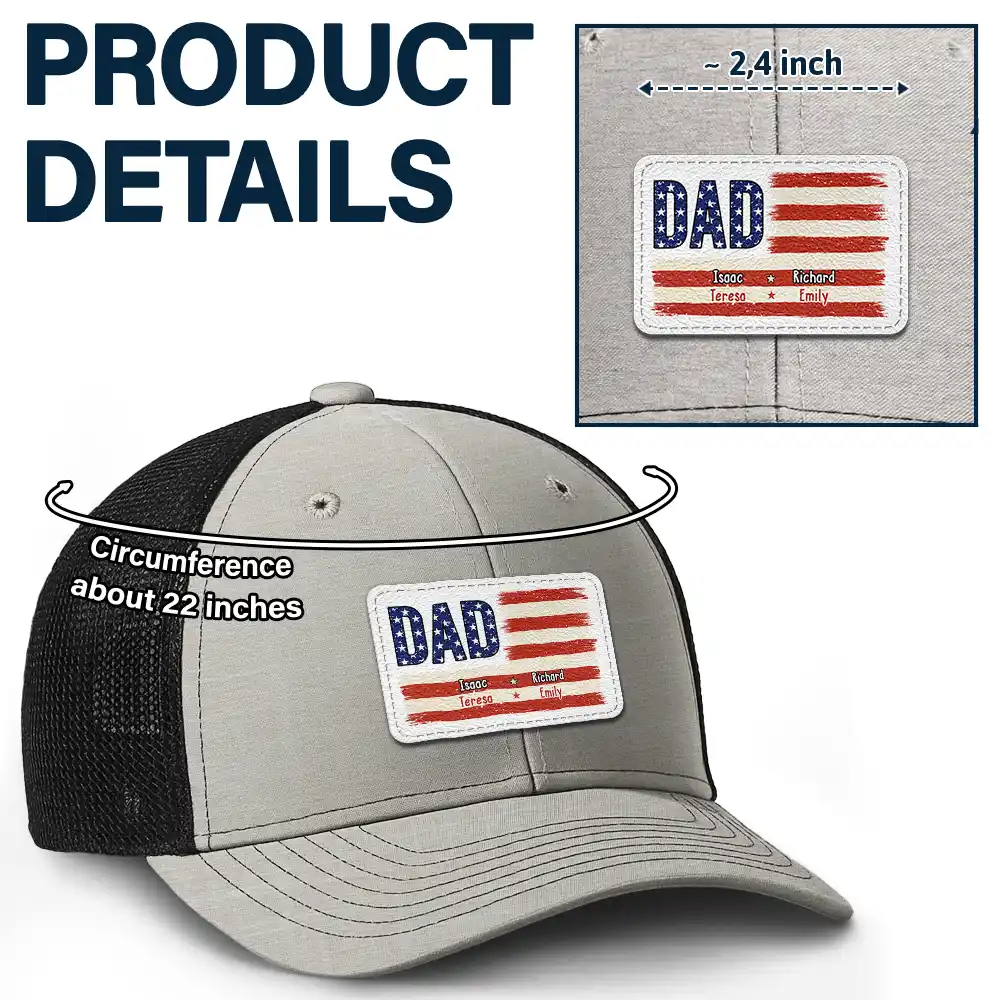 Dad Grandpa America Flag Brush Stroke - Personalized Leather Patch Hat - Image 5
