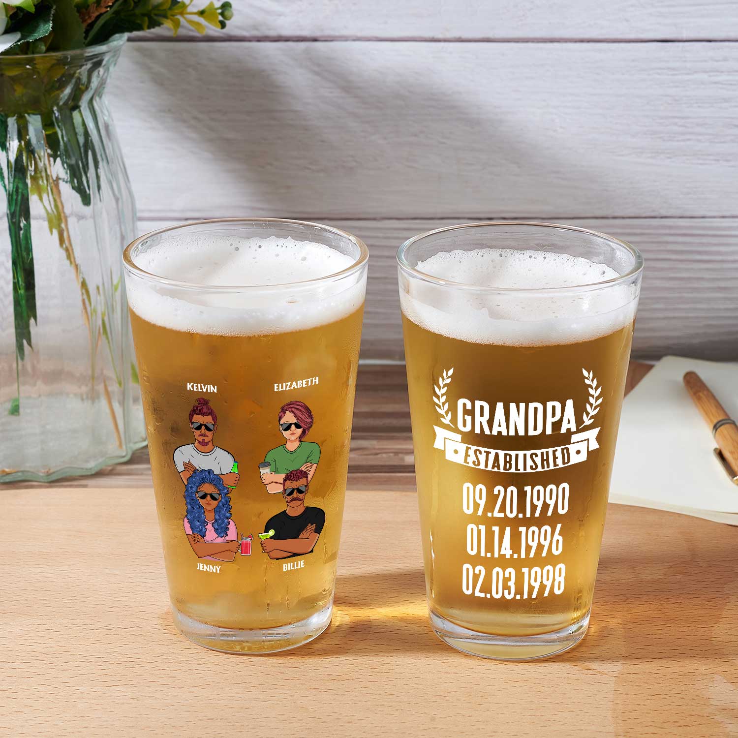 Dad Grandpa Established - Gift For Father, Grandfather, Husband - Personalized Beer Glass - Image 2
