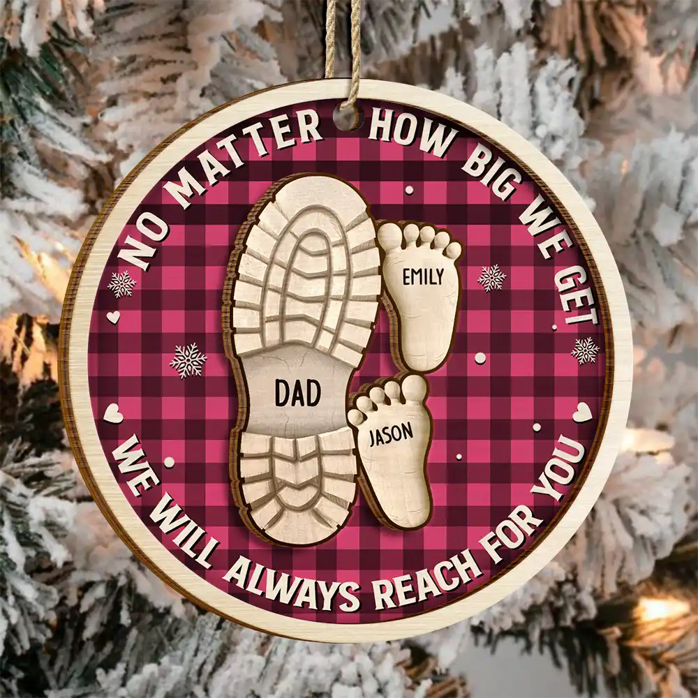 Dad Grandpa Footsteps No Matter How Big We Get - Personalized 2-Layered Wooden Ornament - Image 3