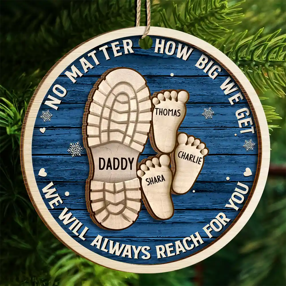 Dad Grandpa Footsteps No Matter How Big We Get - Personalized 2-Layered Wooden Ornament - Image 4
