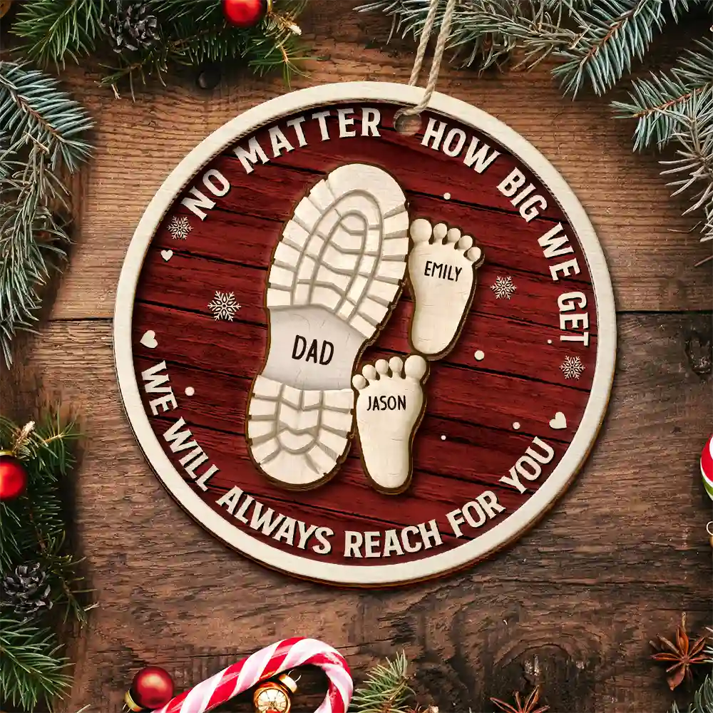 Dad Grandpa Footsteps No Matter How Big We Get - Personalized 2-Layered Wooden Ornament - Image 5