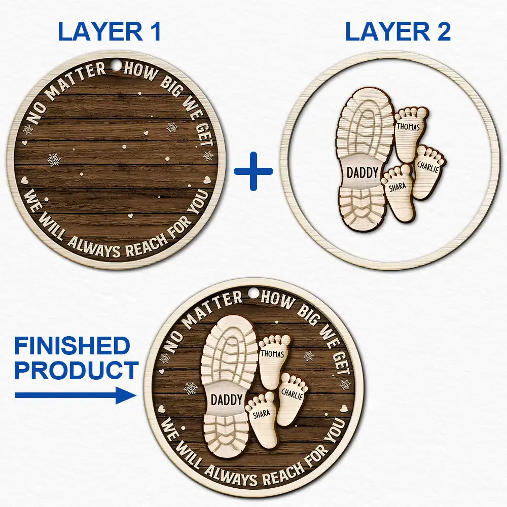 Dad Grandpa Footsteps No Matter How Big We Get - Personalized 2-Layered Wooden Ornament - Image 6