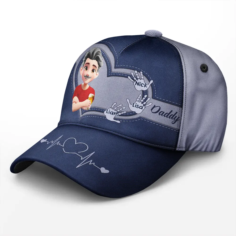 Dad Grandpa Handprints 3D Effect - Personalized Classic Cap - Image 2