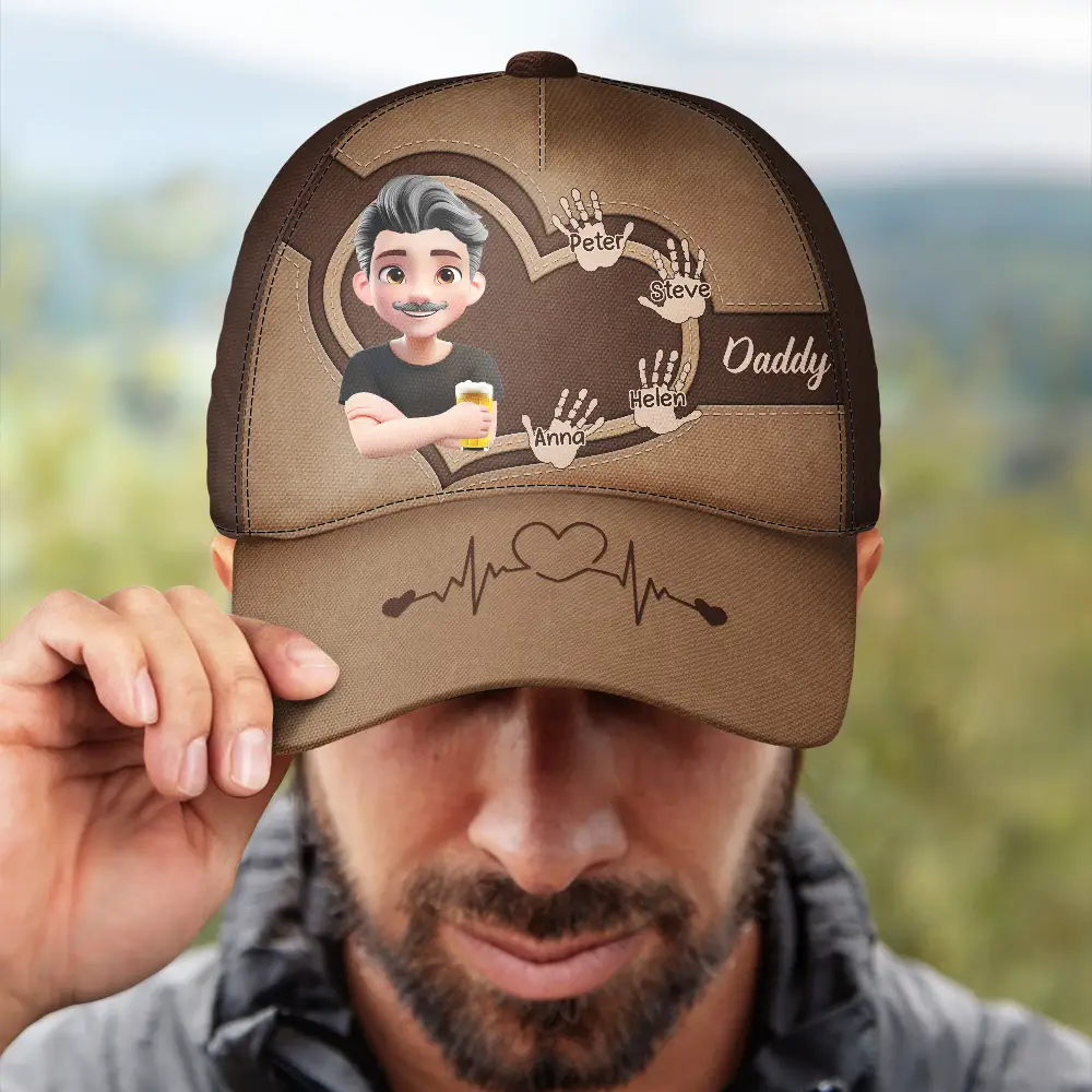 Dad Grandpa Handprints 3D Effect - Personalized Classic Cap - Image 4