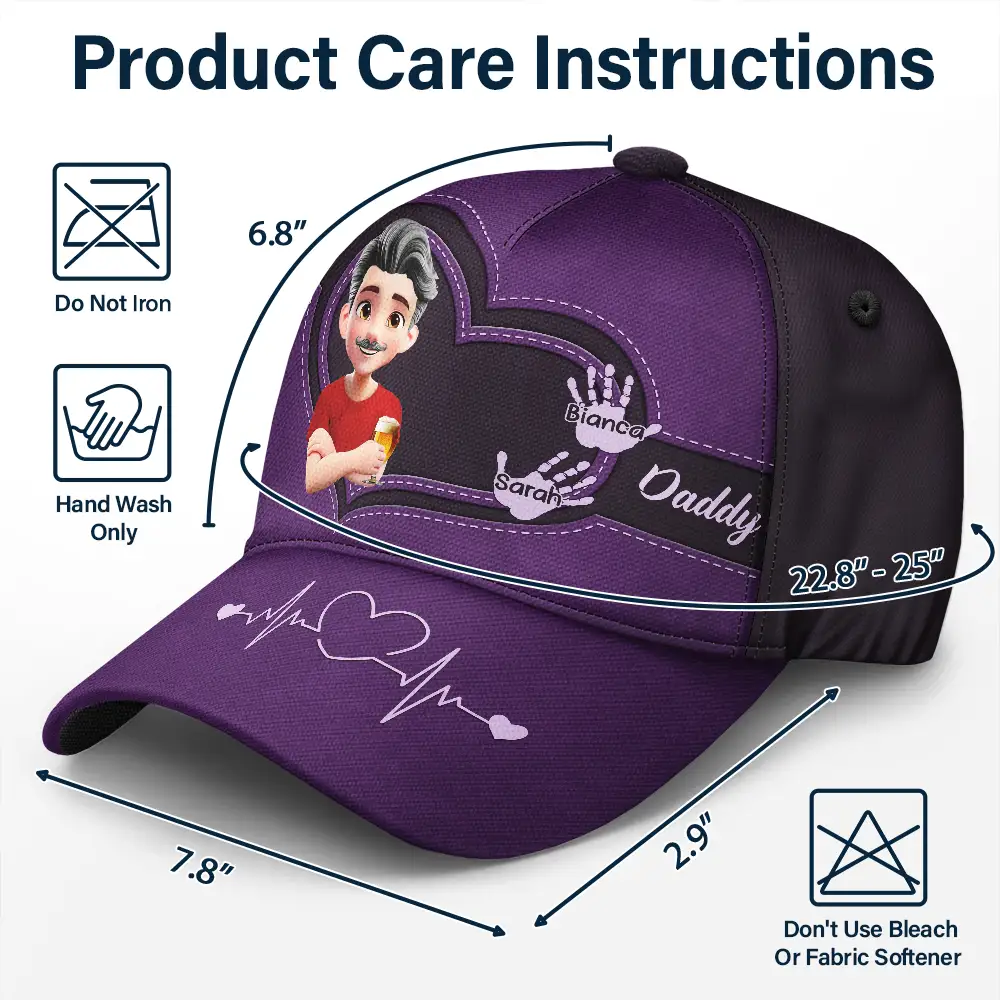 Dad Grandpa Handprints 3D Effect - Personalized Classic Cap - Image 6