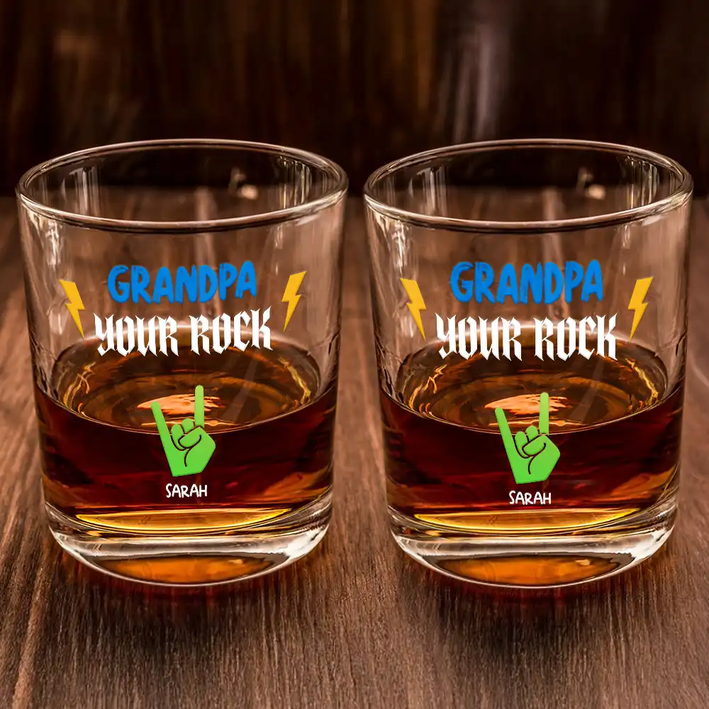 Dad Grandpa Papa You Rock Hands Down For The Best - Personalized Whiskey Glass - Image 2