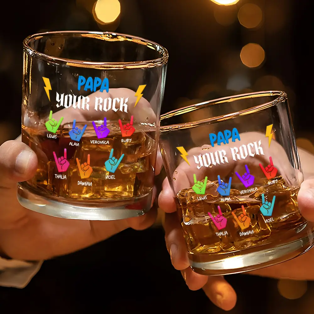 Dad Grandpa Papa You Rock Hands Down For The Best - Personalized Whiskey Glass - Image 3