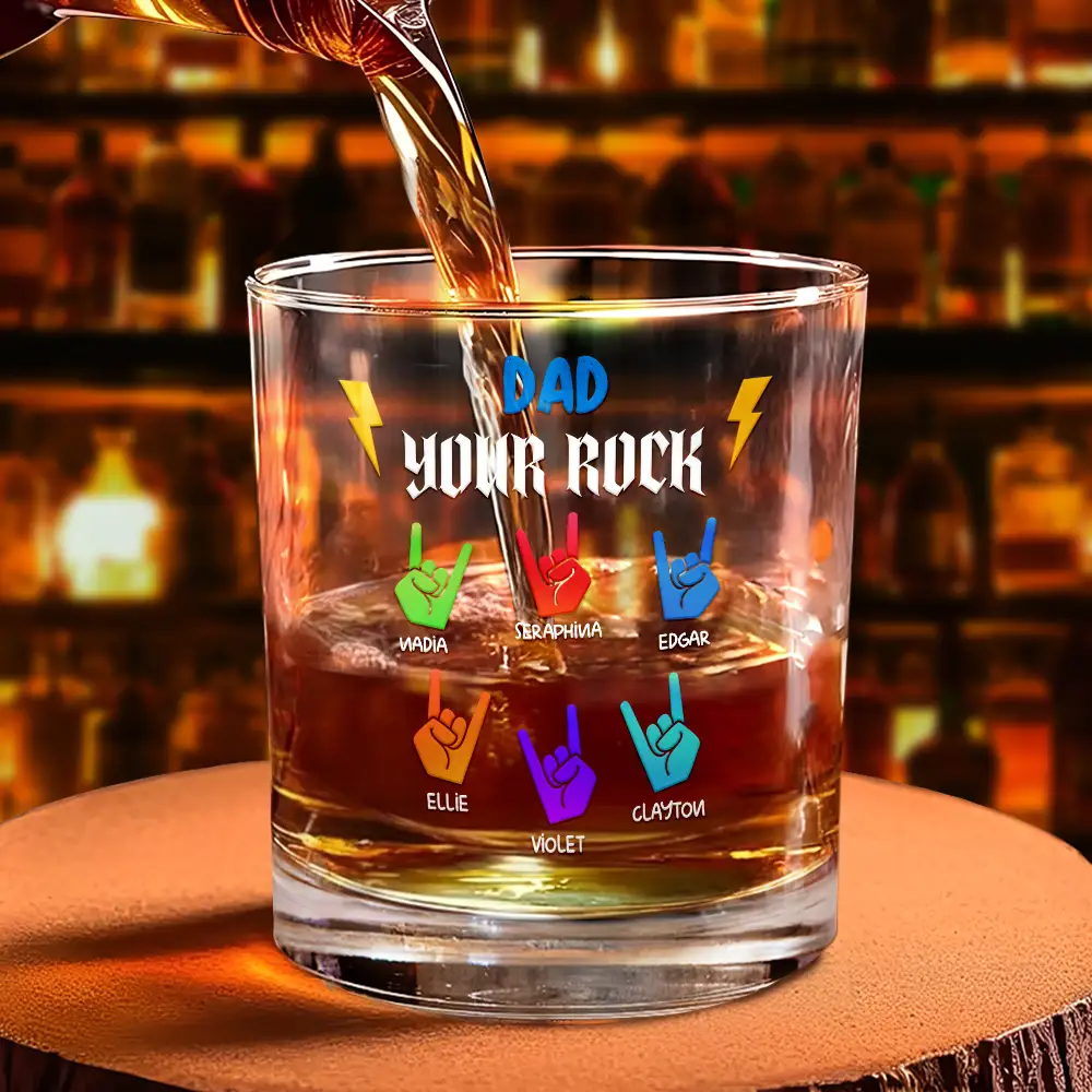 Dad Grandpa Papa You Rock Hands Down For The Best - Personalized Whiskey Glass - Image 4