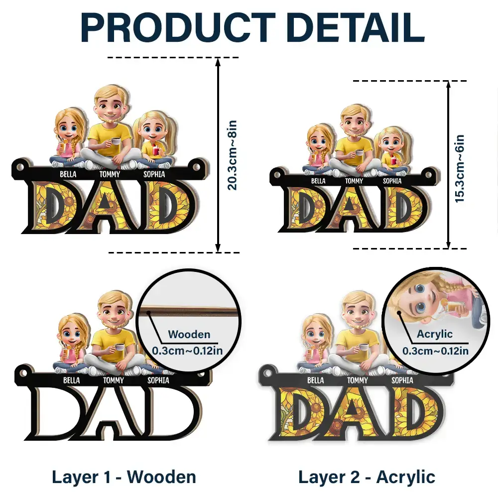 Dad Grandpa Sitting With Children - Personalized Window Hanging Suncatcher Ornament - Image 5