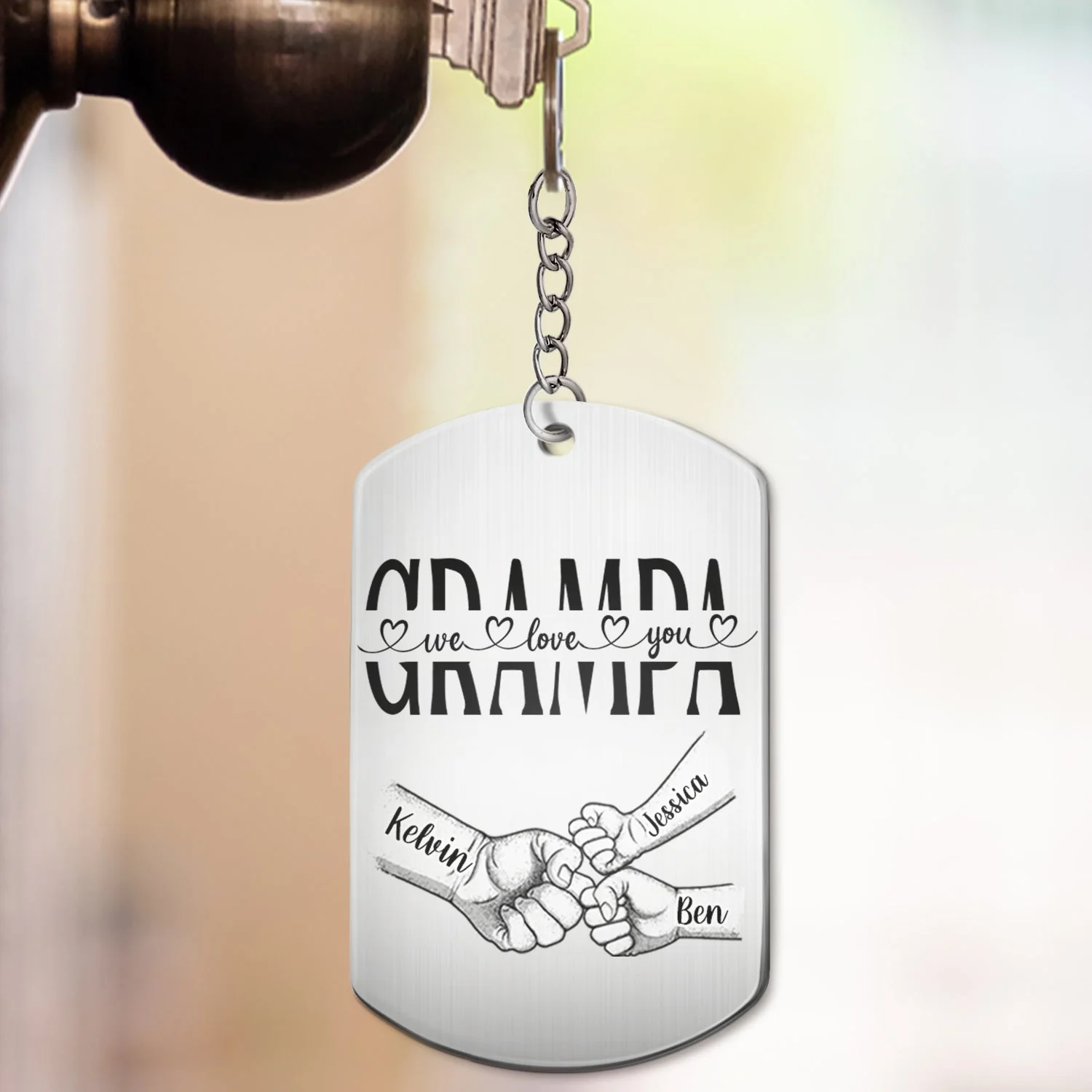 Dad Grandpa We Love You Fist Bump - Gift For Father, Grandfather - Personalized Aluminum Keychain - Image 3