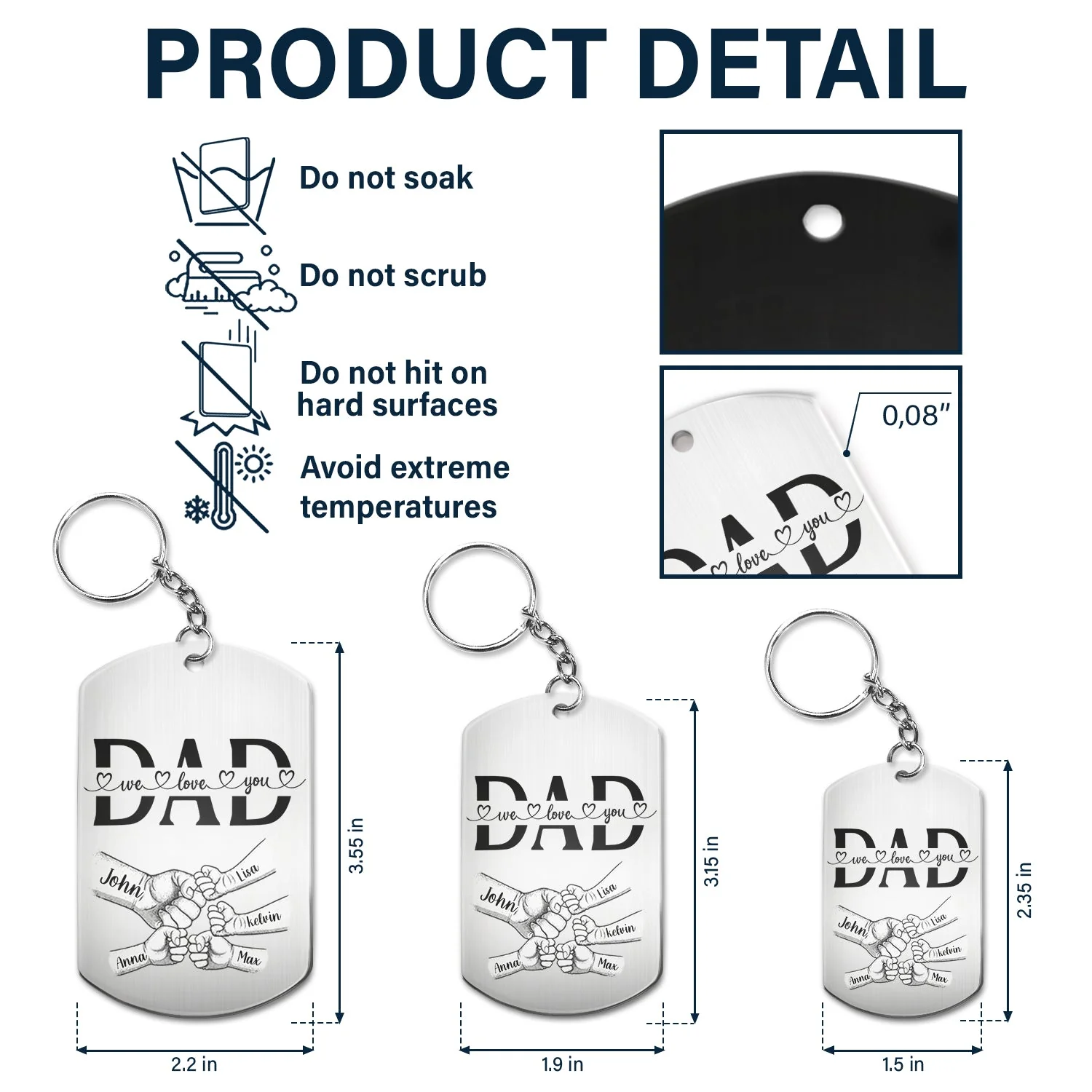Dad Grandpa We Love You Fist Bump - Gift For Father, Grandfather - Personalized Aluminum Keychain - Image 5
