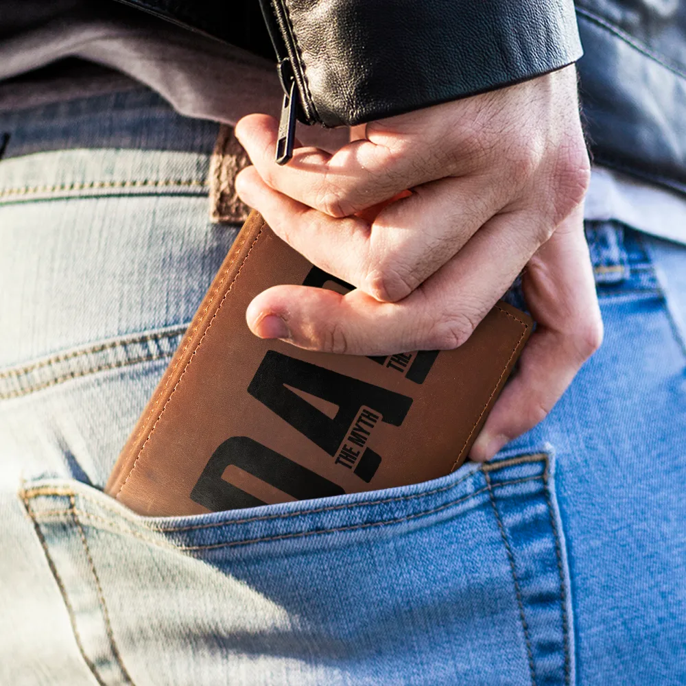 Dad Kid Hand Punch The Man The Myth The Father - Personalized Engraved Leather Wallet - Image 3