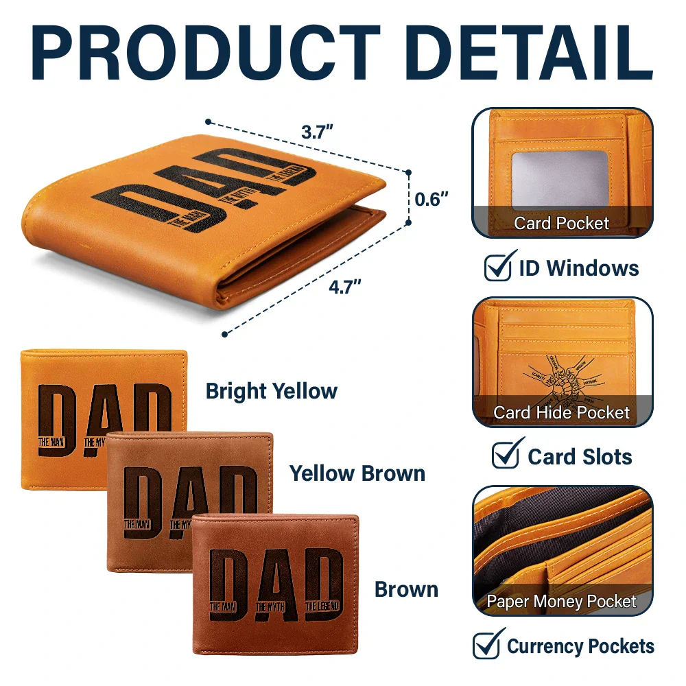 Dad Kid Hand Punch The Man The Myth The Father - Personalized Engraved Leather Wallet - Image 5