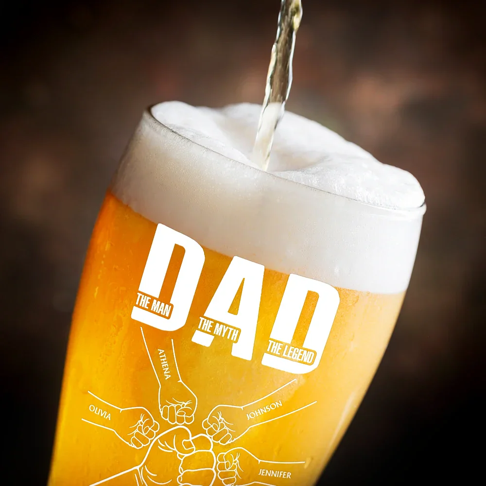 Dad Kid Hand Punch The Man The Myth The Father - Personalized Pilsner Glass - Image 3