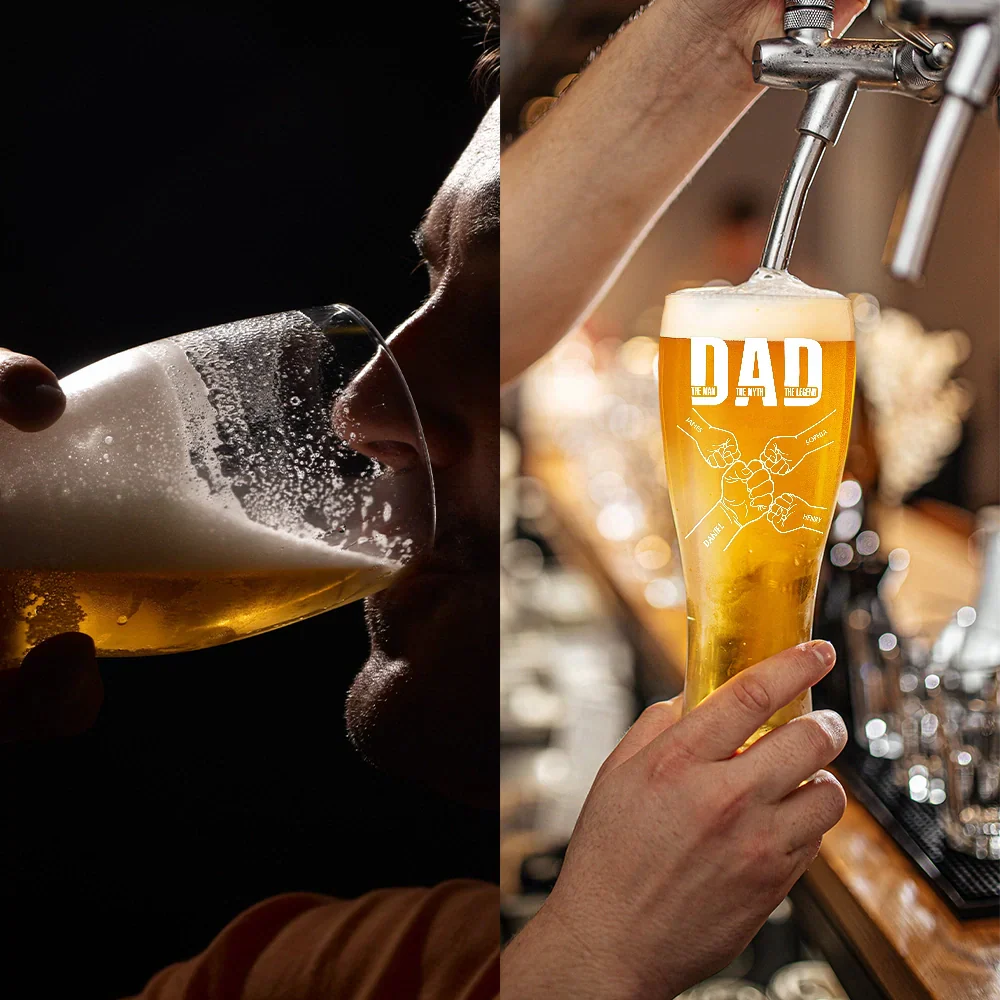Dad Kid Hand Punch The Man The Myth The Father - Personalized Pilsner Glass - Image 4