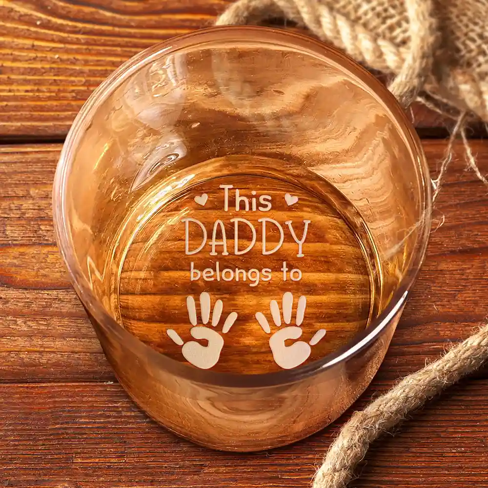 Dad Kid Handprints This Papa Belongs To - Personalized Engraved Whiskey Glass - Image 3