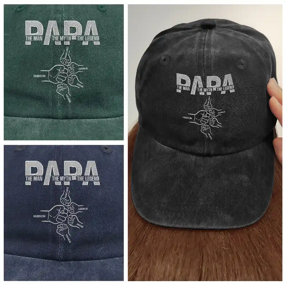 Dad Papa The Man The Myth The Legend - Personalized Vintage Washed Denim Cap - Image 4