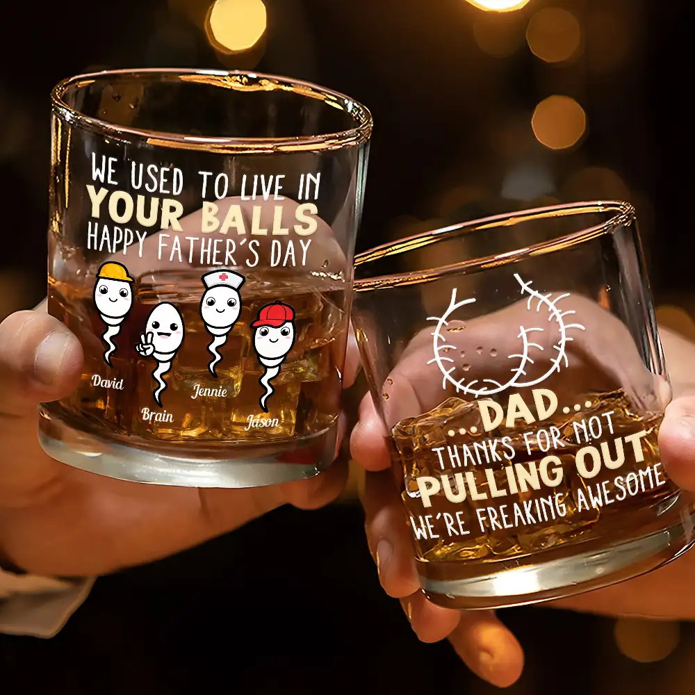 Dad Thanks For Not Pulling Out Funny Kids - Personalized Whiskey Glass - Image 3