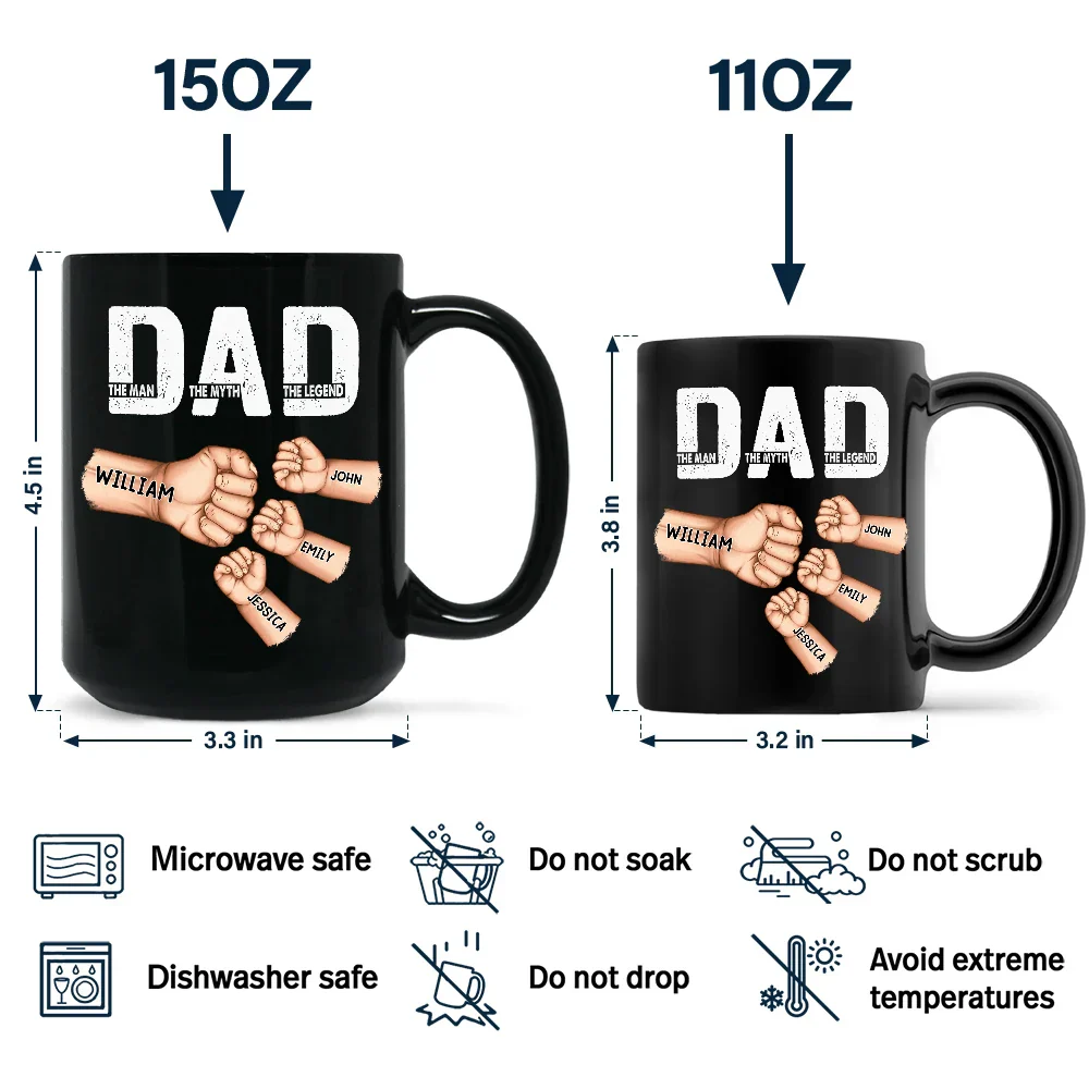 Dad The Man The Myth The Legend Fist Bump - Personalized Black Mug - Image 4