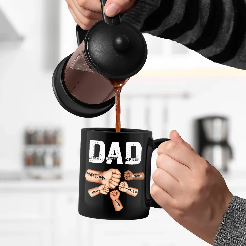 Dad The Man The Myth The Legend Fist Bump - Personalized Black Mug - Image 5
