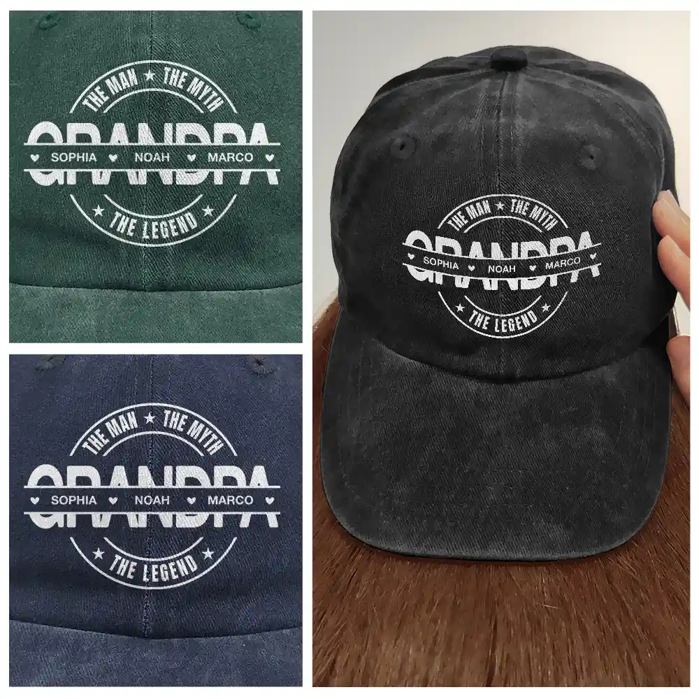 Dad The Man The Myth The Legend - Personalized Vintage Washed Denim Cap - Image 4