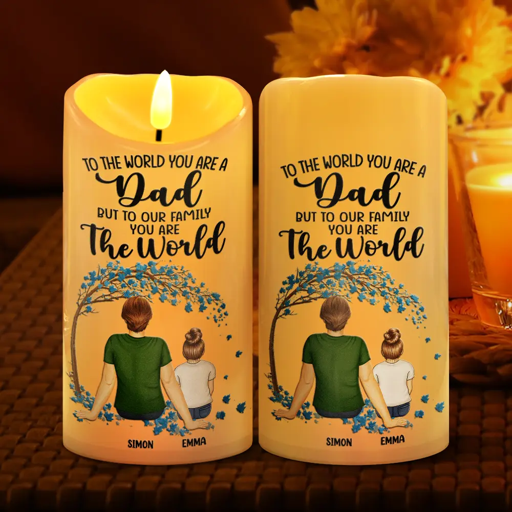 Dad To Us You Are The World - Personalized Flameless LED Candle - Image 2