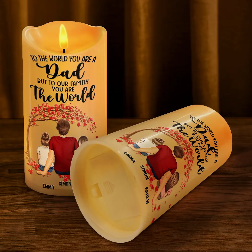 Dad To Us You Are The World - Personalized Flameless LED Candle - Image 4