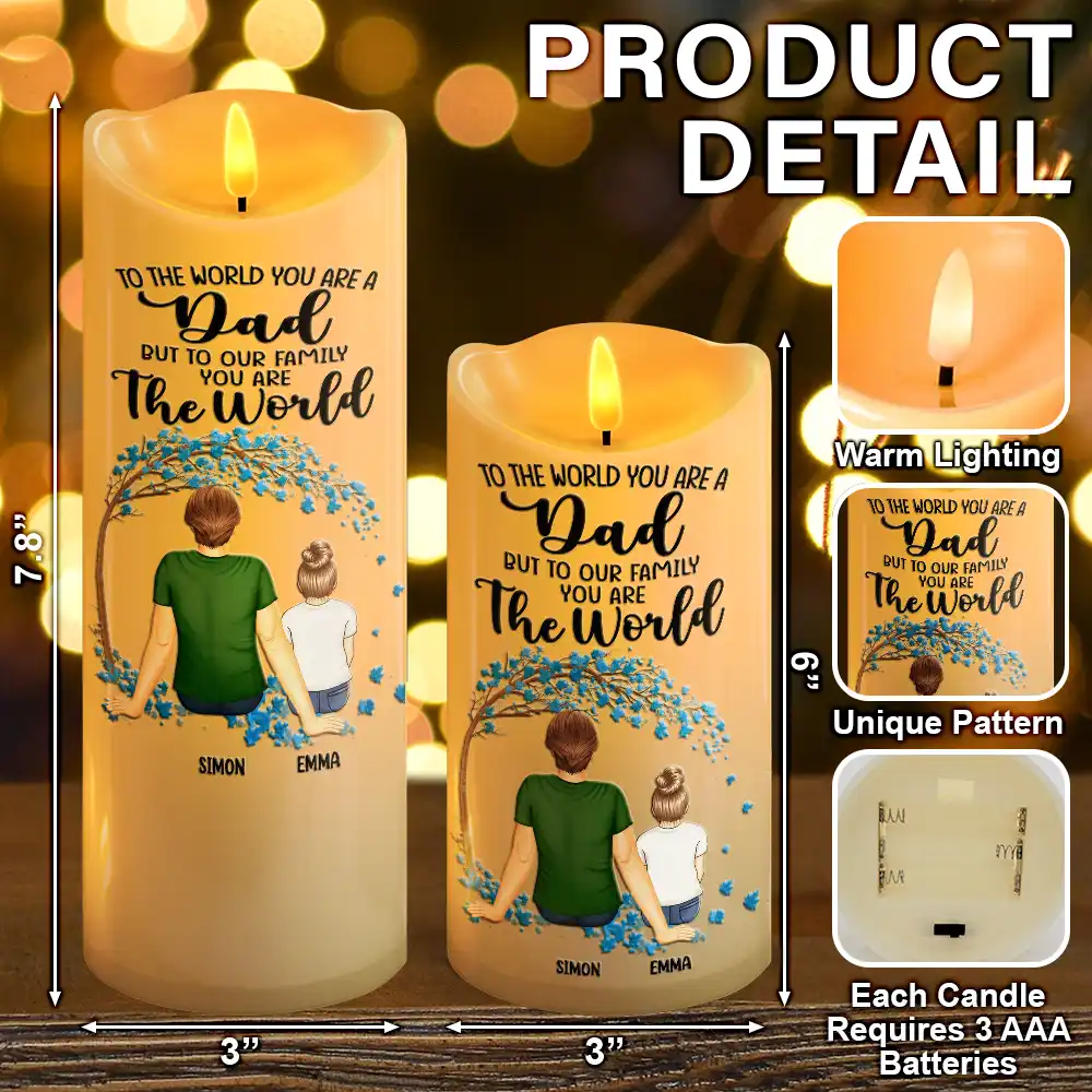 Dad To Us You Are The World - Personalized Flameless LED Candle - Image 5