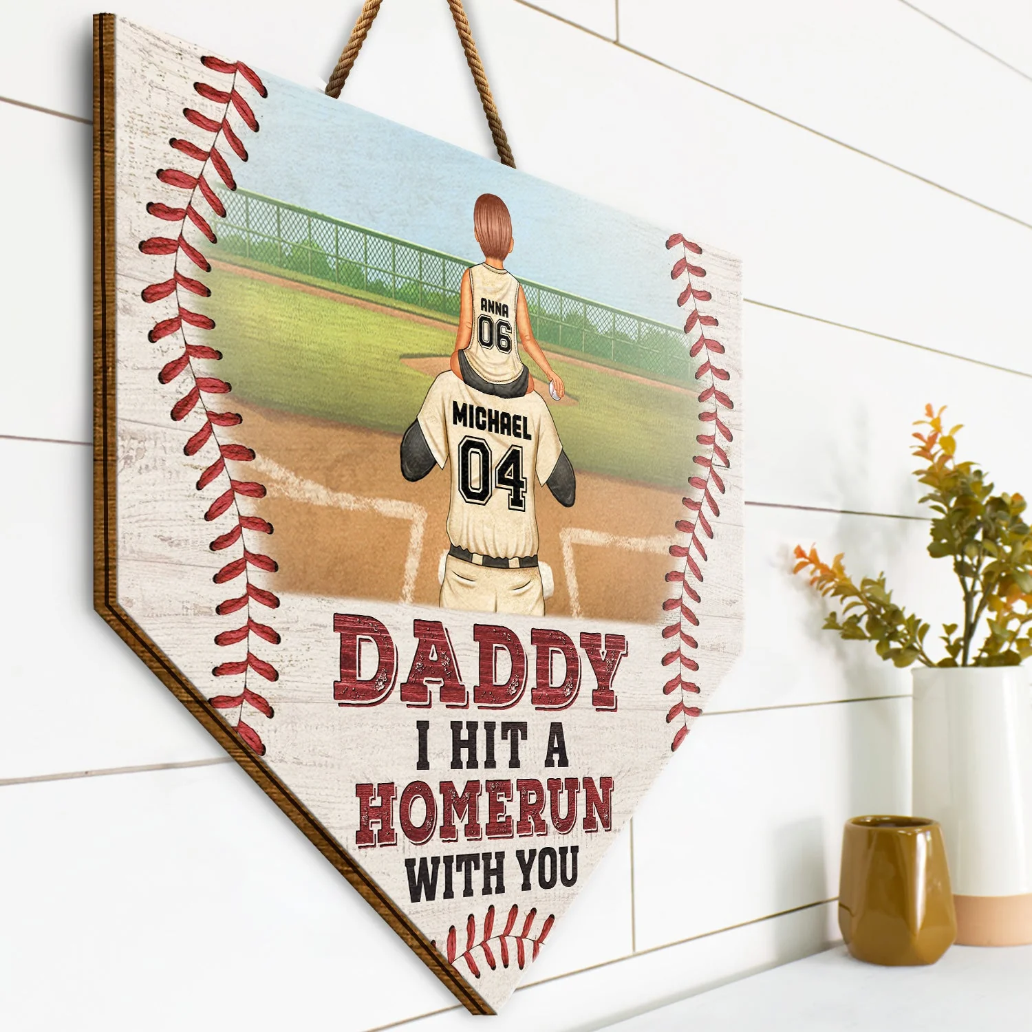 Dad We Hit A Homerun With You - Gift For Family, Father, Baseball, Softball Fans - Personalized Custom Shaped Wood Sign - Image 2