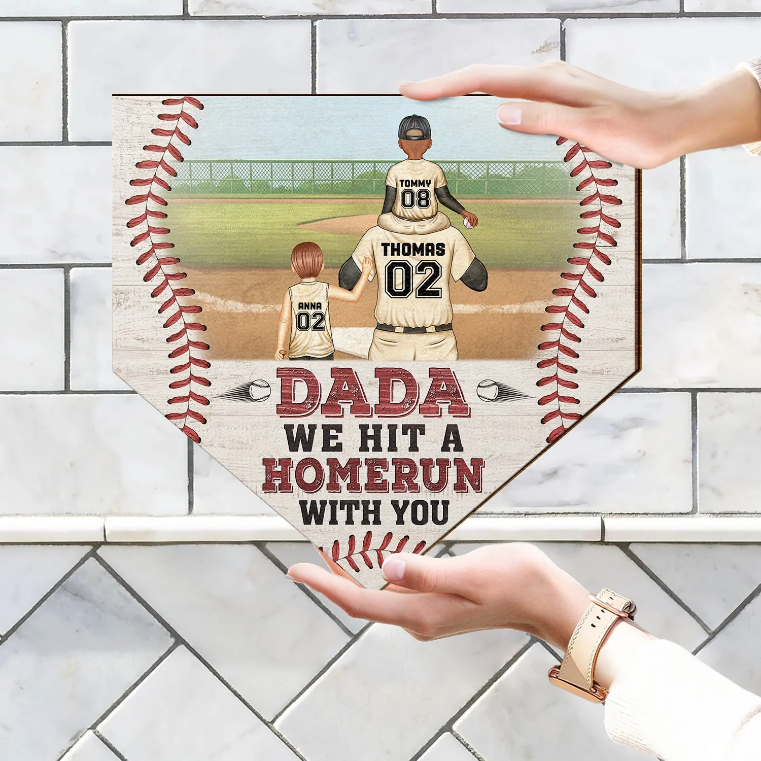 Dad We Hit A Homerun With You - Gift For Family, Father, Baseball, Softball Fans - Personalized Custom Shaped Wood Sign - Image 4