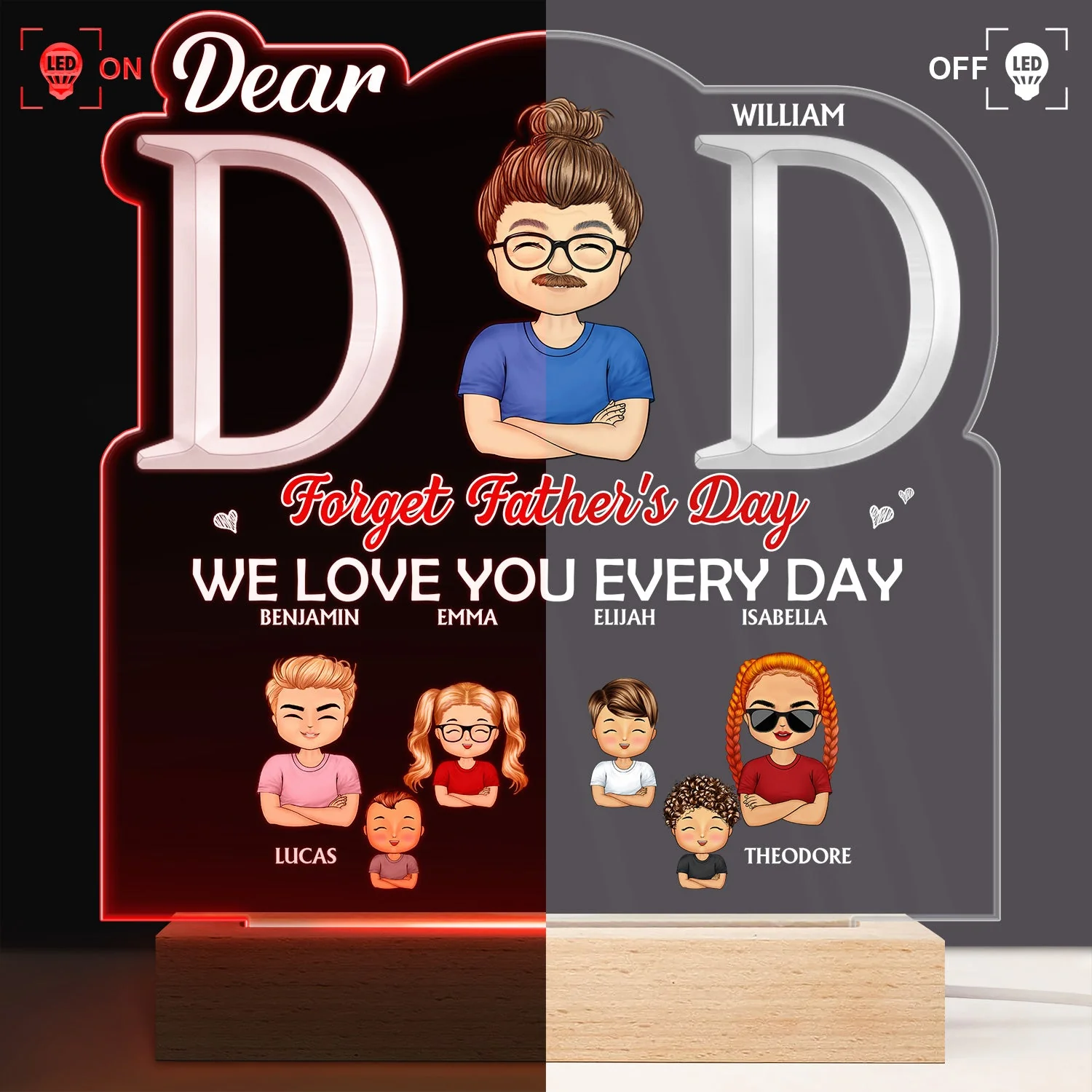 Dad We Love You Every Day - Birthday Gift For Father, Grandpa, Family - Personalized Custom 3D Led Light Wooden Base - Image 3