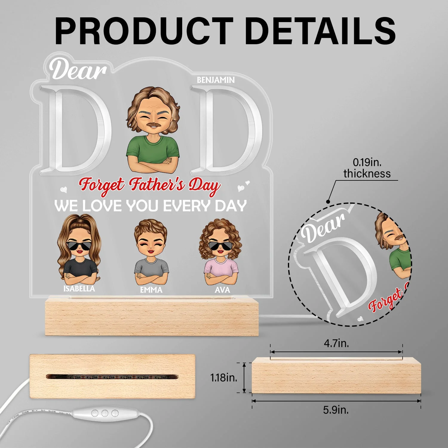 Dad We Love You Every Day - Birthday Gift For Father, Grandpa, Family - Personalized Custom 3D Led Light Wooden Base - Image 5